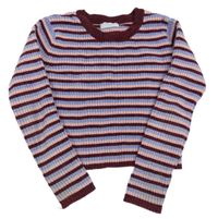 Modro-vínový pruhovaný žinylkový crop svetr Primark