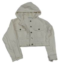 Smetanová crop riflová bunda s kapucí Zara