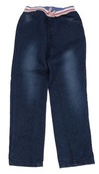 Tmavomodré rifle s růžovým úpletovým pasem Kiki&Koko