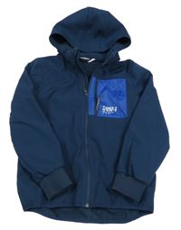 Tmavomodrá softshellová bunda s nápisem a kapucí H&M