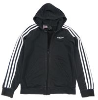 Černá propínací mikina s logem a pruhy a kapucí Adidas