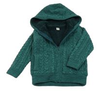 Zelený vzorovaný zateplený propínací svetr s kapucí Tu