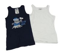 2x nátělník - bílý + tmavomodrý s příšerkou 