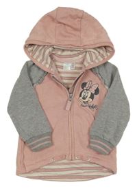 Růžovo-šedá propínací mikina s Minnie a kapucí Disney