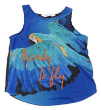 Tmavomodro-černý crop top s papouškem H&M