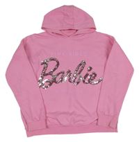 Růžová oversize mikina s nápisem z flitrů a kapucí - Barbie George