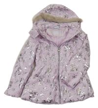 Lila-stříbrná šusťáková zateplená bunda s Elsou a kapucí Disney