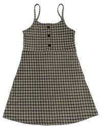 Béžovo-černé kostkované šaty s knoflíky Primark