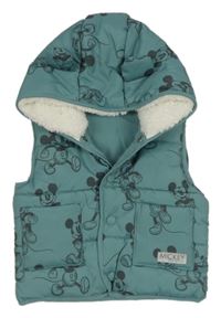 Zelená šusťáková zateplená vesta s Mickeym a zateplenou kapucí zn. George