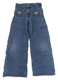 Modré široké rifle s výšivkami H&M