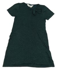 Tmavozelené třpytivé svetrové šaty s mašlí H&M