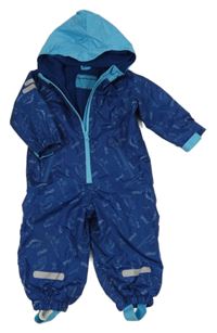 Tmavomodrá šusťáková zimní kombinéza s diny a kapucí Pocopiano