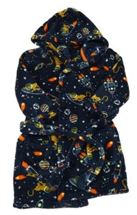Tmavomodrý plyšový župan s vesmírem a kapucí HEMA