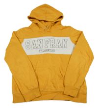 Hořčicovo-bílá mikina s nápisem a kapucí H&M