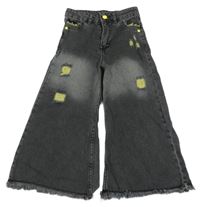 Šedo-zelené široké rifle s prošoupáním