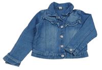 Modrá riflová crop bunda s volánky Tu