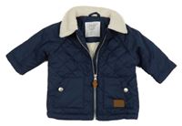 Tmavomodrá šusťáková prošívaná zateplená bunda s límečkem s beránkem F&F