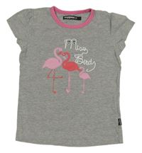 Šedo-růžové tričko s plameňáky 