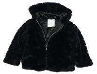 Černý kožešinový podšitý kabát s kapucí Matalan