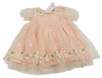 Nové - Světlerůžové tylové šaty s květy Pep&Co