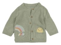 Světlezelený propínací svetr s duhou a sluníčkem Tu
