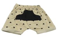 Béžovo-černé plátěné kraťasy s Mickeym 