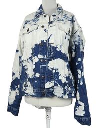 Pánská bílo-tmavomodrá batikovaná riflová bunda Forever 21