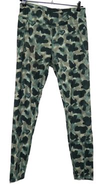 Dámské khaki vzorované sportovní funkční legíny Workout 