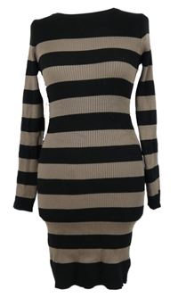 Dámské hnědo-černé pruhované žebrované pletené šaty New Look 