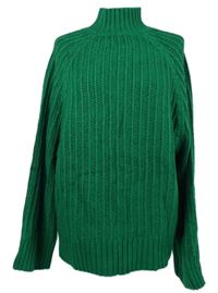 Dámský zelený žebrovaný svetr se stojáčkem Next 