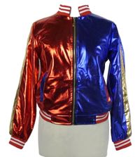 Dámský modro-červený crop bomber s nápisem - Harley Quinn