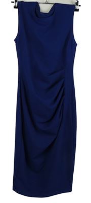 Dámské kobaltově modré šaty s řasením 