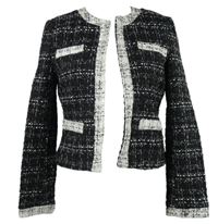 Dámský černo-bílý vzorovaný sakový crop cardigán 