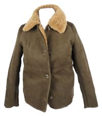 Dámská hnědá semišová zateplená bunda s kožíškem H&M