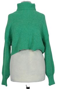 Dámský zelený žebrovaný crop svetr s rolákem Shein 