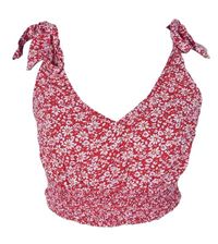 Dámský červeno-bílý kytičkovaný crop top Hollister 