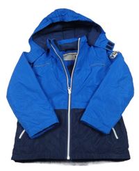 Modro-tmavomodrá šusťáková lyžařská bunda s nášivkou a kapucí Crane