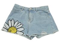 Modré riflové kraťasy s kytičkou Shein