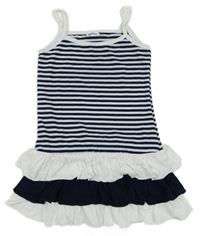 Modro-bílé pruhované šaty s volány Printex