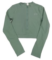 Khaki sportovní propínací triko s nápisem Shein