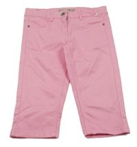 Světlerůžové plátěné capri kalhoty Pocopiano