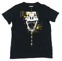 Černé tričko s lebkou dinosaura F&F