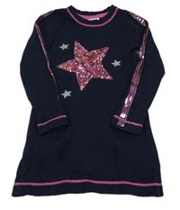 Tmavomodré pletené šaty s hvězdami z flitrů 