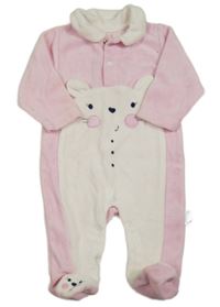 Světlerůžový sametový overal s medvědem a límečkem 