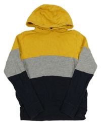 Žluto-šedo-tmavomodrá  mikina s kapucí Next