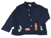 Tmavomodrý pyžamový kabátek se zajíci 