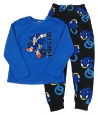 Modro-tmavomodré fleecové pyžamo se Sonicem 