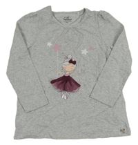Šedé triko s dívkou a kamínky Topolino