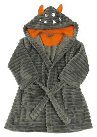 Šedý chlupatý žebrovaný župan s kapucí- příšerka Nutmeg