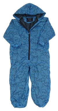 Modrá šusťáková kombinéza s dinosaury a kapucí Nutmeg